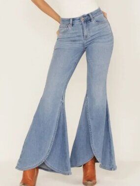 Shyanne Women Jeans 29 Super Flare Tulip Hem Western Cowgirl Stretch Denim